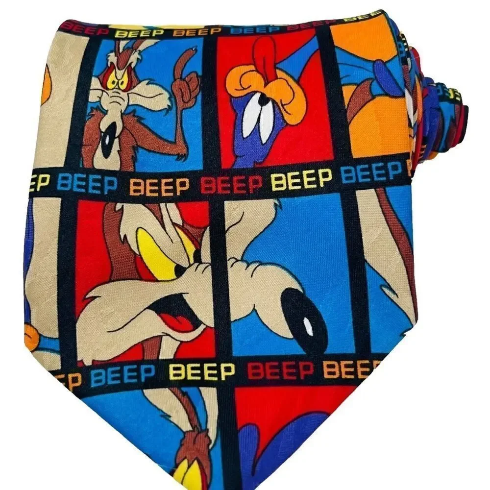 Looney Tunes Vintage 1997 Road Runner Wile E Coyote Men's Novelty Necktie Tie.